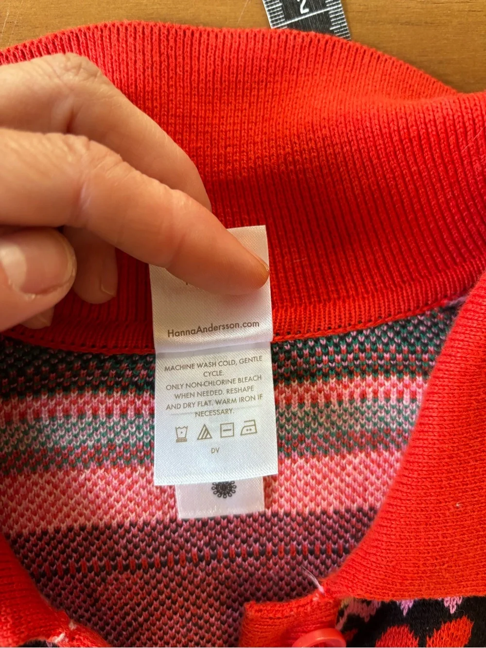 Hanna Anderson Red Floral Fair Isle Button-Up Girls Sweater Sz 10